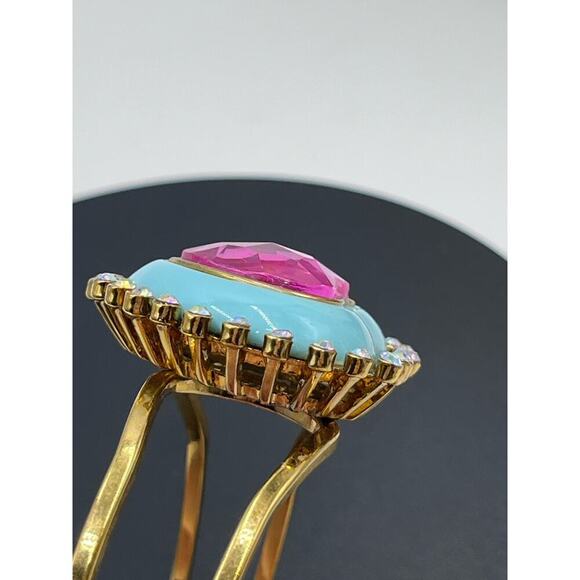 Betsey Johnson Signed Candy Land Pink Heart Rhinestone Blue Enamel Bangle - Picture 14 of 16